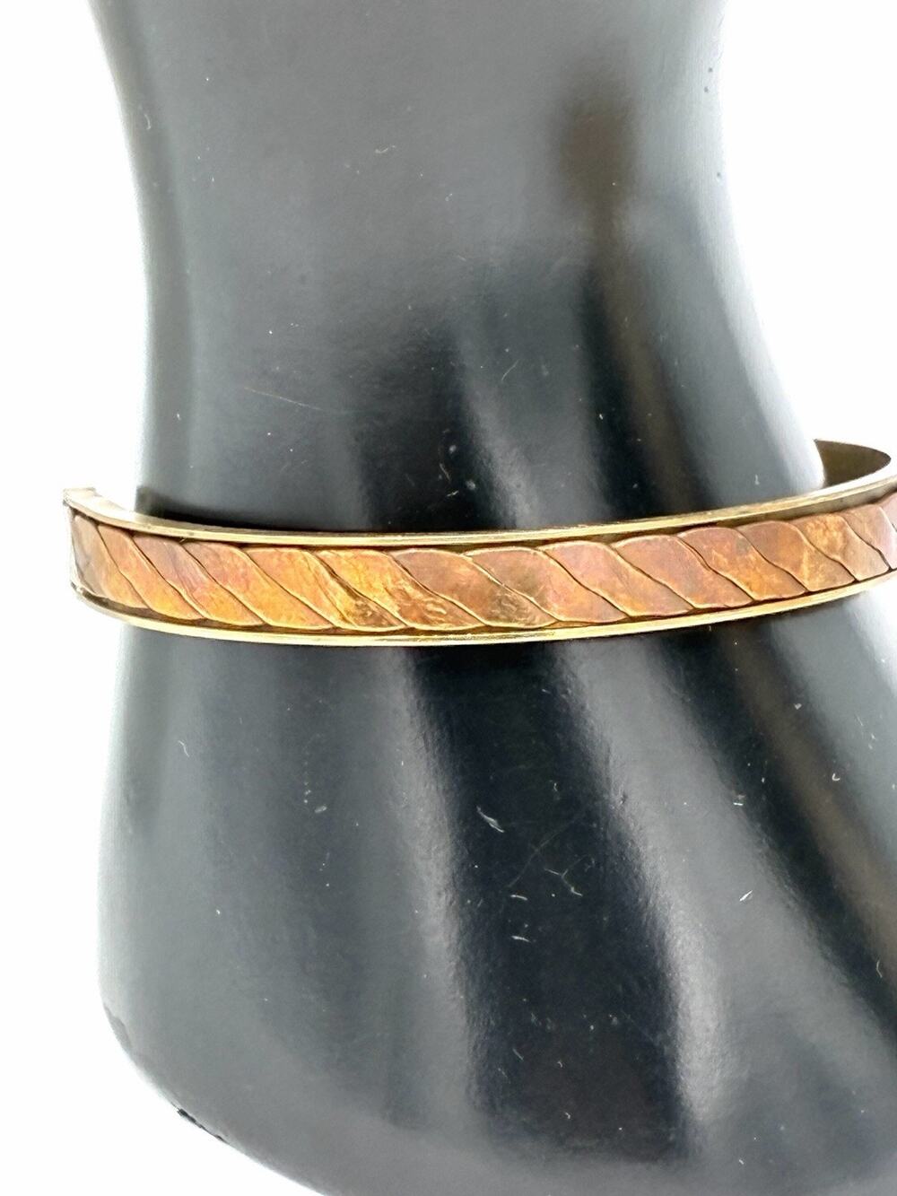 Vintage Copper Leaf Inlay Brass Cuff Bracelet Boho Artisan Oxidized